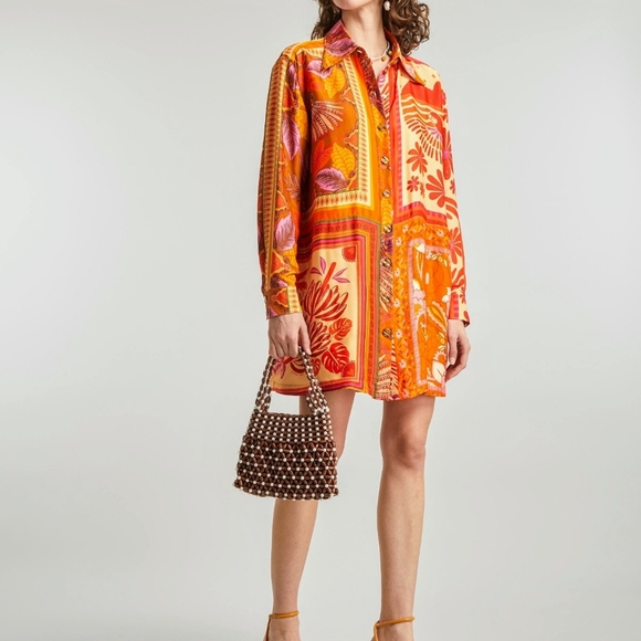 FARM Rio Button Front Long Sleeve Oversized Forest Mixed Scarves Multi M NWT - Picture 2 of 16